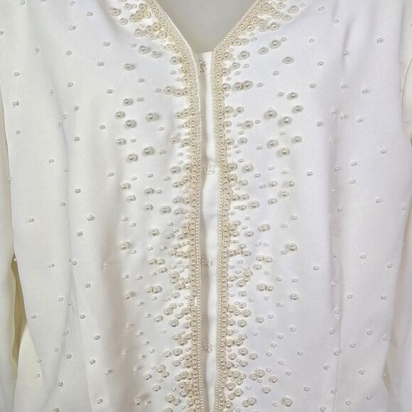 Vintage New York City Blouse Co. Women Ivory Pearl Embellished Blouse Size 14 - Picture 2 of 12